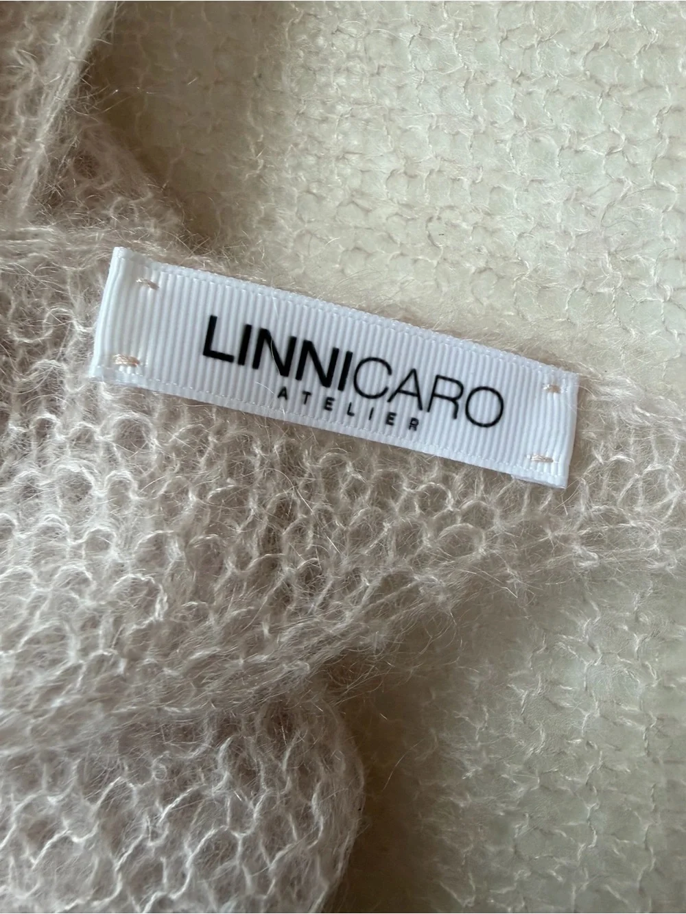 LinniCaro Soft Knit Triangle Mohair Scarf - Pale Blush